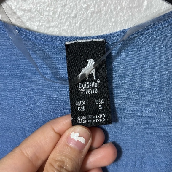 Cuidado Con El Perro Women Blue Button Down Blouse Size S. - Picture 3 of 7